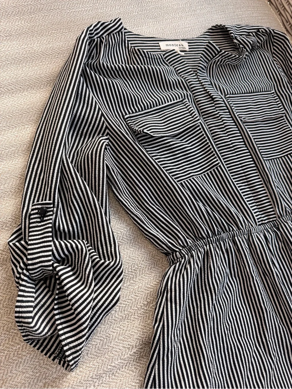 Monteau Black and White Striped Shirt Dress